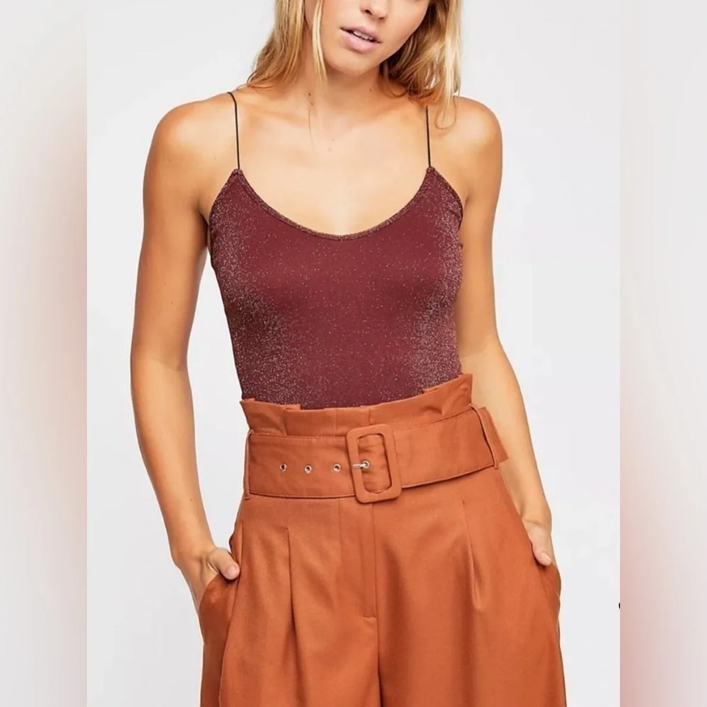 Free People Intimately Rust Metallic Skinny Strap Seamless Brami Crop Top Sz M/L - Picture 2 of 9